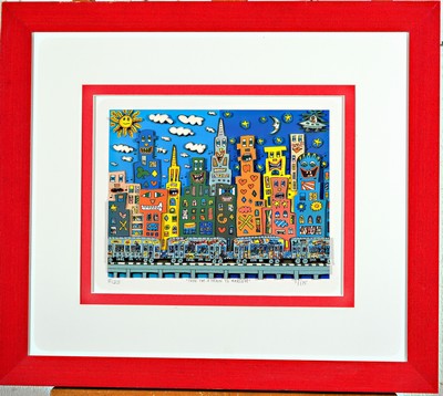 --entfällt---James Rizzi, 1950-2011 New York , 3D-Grafik, Siebdruck, "Take the A Train toHarlem", 1989, Ed. 3/175, handsigniert, Motiv ...