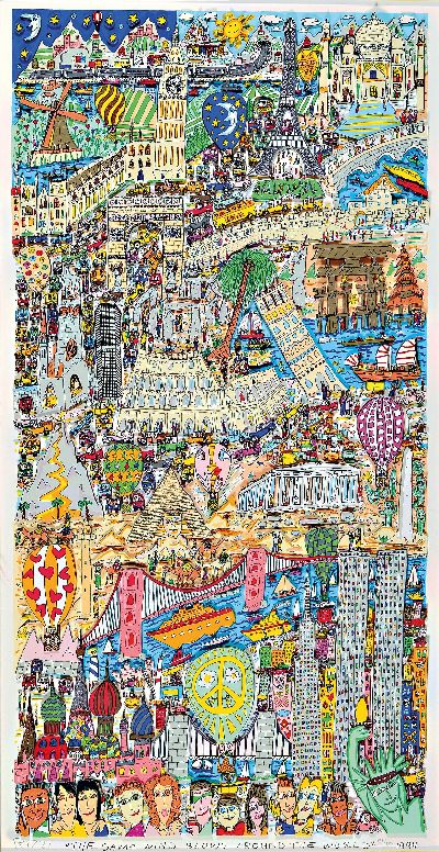 James Rizzi, 1950-2011 New York, 3D-Grafik, Lithographie, "The Same Wind blows around the World", 1994, Ed. 335/350, handsigniert und ...