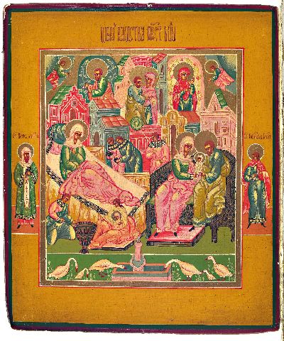 Ikone, Russland, 2. Hälfte 19. Jh., Szenen aus dem Leben der Gottesmutter, Tempera auf Holz, ca. 31x26cm