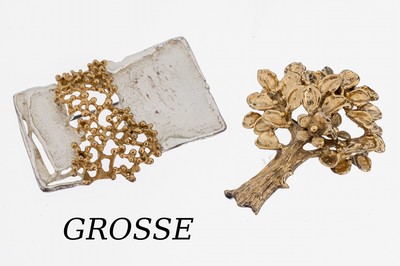 Konvolut 2 GROSSE Broschen, 925er Silber, z.T. verg., 1 x in Form eines Baums, L. ca. 4.5 cm, 1 x abstrakt, ca. 4.7 x 3 cm, sign.