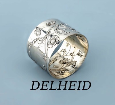 Serviettenring, Belgien um 1900, 930er Silber, Meistermarke DELHEID, umlaufender floraler Dekor, stilrein, D ca. 5 cm