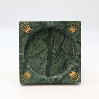 ROLEX Aschenbecher aus grünem Marmor, Schweiz, M. ca. 30 x 16 x 16 cm, Gew. ca. 1390g, in gebrauchsfähigem Zustand