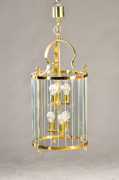 Deckenleuchte, wohl Schröder & Co., 1980er Jahre, Messing mit eingesetzten Glasscheiben in Laternenform, 6 Brennstellen, Elektr. nicht geprüft, H. ...