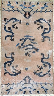Ning-Hsia"Drachen-Teppich", China, Anfang 19.Jhd, Wolle auf Baumwolle, ca. 176 x 103 cm,EHZ: 3(Rückseite mit ...