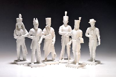 6 Porzellanfiguren Bergmänner, Dresden, 2.Hälfte 20.Jh., Weißporzellan, 6 unterschiedliche Gattungen von sächsischen Bergleuten, H. 21 cm