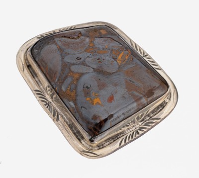 Boulderopal-Anhänger, 925er Silber, gr. Boulderopal mit kl. Opaladern, kaum sichtbaresFarbspiel, schlichte Fassung, ca. 5 x 4.5 cm