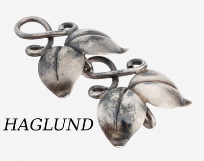HAGLUND STUDIO Design-Anhänger, Schweden, 1946, 925er Silber, florale Gestaltung, L. ca. 5.5 cm, sign., Rep.-Stelle