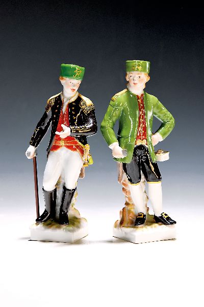 2 Porzellanfiguren Preußischer und Hannoverscher Bergmann, KPM Berlin, Entw. Johannes Eckstein (1735-1817), 2.Hälfte 20.Jh., Porzellan, ...