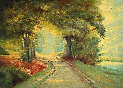 Albert Fisel, 1899 Diedesheim bei Mosbach- 1969, Baum bestandener Weg an einem Fluss, Öl/Lwd, rechts unten sign., ca. 50x70cm, R. ca. 58x78cm