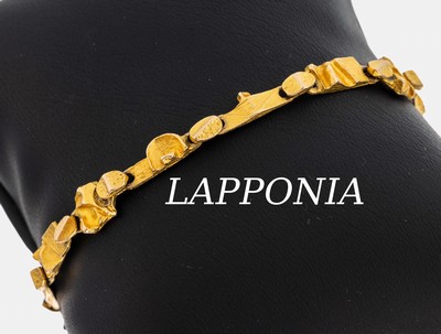 14 kt Gold LAPPONIA Armband, GG 585/000, Finnland, 1985, typ. abstraktes Design, L. 20.5 cm, Kastenschloss mit Sicherheitsacht, ca. 11.6 g