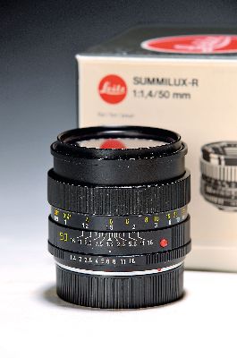 Objektiv Leitz Summilux-R 50mm 1:1.4, Bj. 1983, Seriennr. 3291828, für R4 und R3 Modelle, mit orig. Karton, mit Garantiekarte, erworben 1987