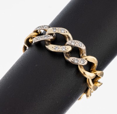 14 kt Gold Brillant-Kettenring, GG/WG 585/000, WG Glieder mit 12 Brillanten zus. ca.0.12 ct Weiß/si, RW 62, ca. 4.5 g