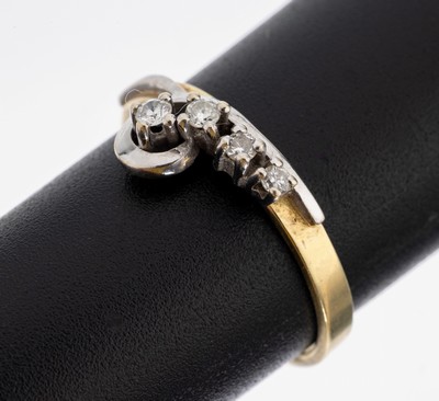 14 kt Gold Brillant-Ring, GG/WG 585/000, 4 in WG gefasste Brillanten zus. ca. 0.10 ct Weiß/si, RW 57, ca. 2.7 g