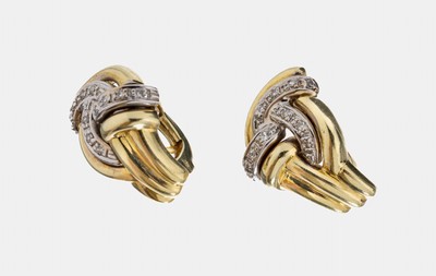 Paar 14 kt Gold Diamant-Ohrstecker, GG/WG 585/000, 22 in WG gefasste 8/8-Diamanten zus. ca. 0.11 ct Weiß/p, ca. 6.5 g