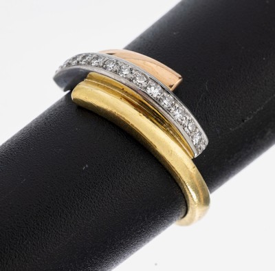 18 kt Gold Diamant-Ring, GG/WG/RG 750/000, 13 in WG gefasste 8/8-Diamanten zus. ca. 0.13 ct Weiß/si, RW 51, ca. 5.1 g