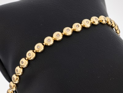 14 kt Gold Brillant-Armband, GG 585/000, 36Brillanten zus. ca. 0.50 ct (grav.) Braun/si- p, L. ca. 19 cm, Kastenschloss mit Sicherheitsacht, ca. 9.7 ...