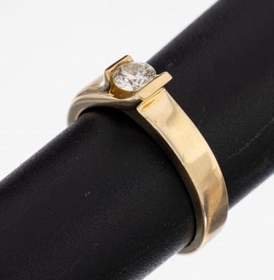 14 kt Gold Brillant-Ring, GG 585/000, Brillant ca. 0.25 ct Weiß/vs, RW 52, ca. 4.6 g