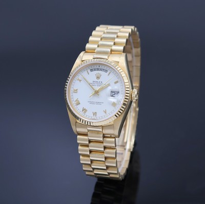 ROLEX Herrenarmbanduhr Oyster Perpetual Day-Date in GG 750/000 Referenz 18038, Automatik, Schweiz um 1986, Chronometer der Superlative, ...