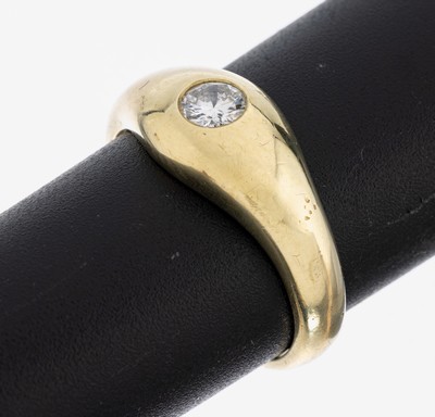 14 kt Gold Brillant-Ring, GG 585/000, Brillant ca. 0.25 ct (grav.) feines Weiß/vs, RW 57, ca. 6.3 g