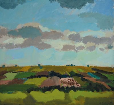 Heinz Friedrich, 1924-2018 Schwetzingen, große Kulturlandschaft bei Landau, rechts unten signiert und datiert 1986, Öl/Lwd, 100x110 cm, Rahmen ...