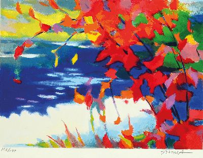 Tadashi Asoma, 1923-2017 Japan, "Golden Summer", Kreidelithographie, Ed. 168/175, handsigniert, unter Glas gerahmt 50x60 cm