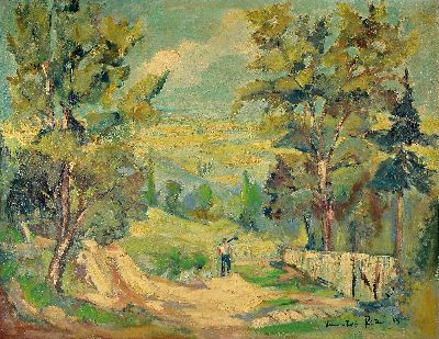 Hans Rolf Peter, 1926 Neustadt-2020, "Blick in die Rheinebene" so verso bez., Öl/Platte, signiert und datiert 1949, Rahmen 80x100 cm