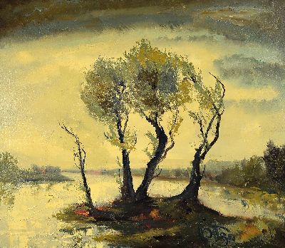 Karl Philipp Spitzer, 1887-1959 Speyer, Altrheinlandschaft in abendlicher Atmosphäre, rechts unten signiert, Öl/Lwd, 75x86 cm, Rahmen 86x96 cm
