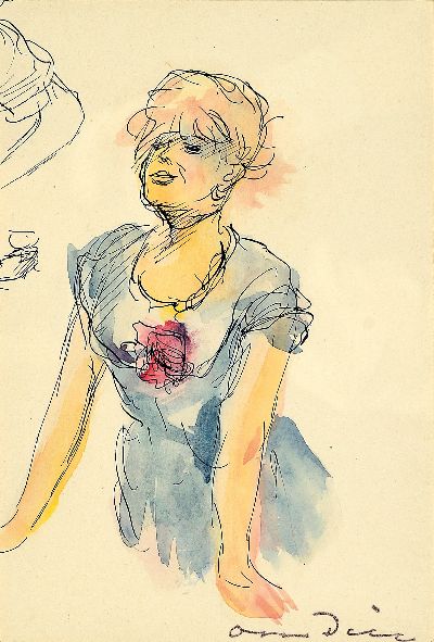 Otto Dill, 1884 Neustadt-1957 Bad Dürkheim, aquarellierte Pinsellithographie auf Bütten, Porträtbildnis der "Roswitha Dorothea (Dill?)", ...