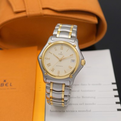 EBEL 1911 Herrenarmbanduhr Referenz 1080916, Schweiz um 2005, Automatik, Edelstahl/Gold komb., Gliederband m. dopp. Faltschl., elfenbeinfarb. ...