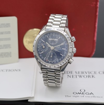 OMEGA Speedmaster Armbandchronograph in Stahl Referenz 175.0044/375.0044, Schweiz verk. lt. beil. Pap. 12/1998, Automatik, Boden aufgedr., orig. ...