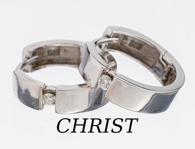 Paar 14 kt Gold CHRIST Brillant-Ohrcreolen, WG 585/000, 2 Brillanten zus. ca. 0.15 ct Weiß/si, D. ca. 1.5 cm, ca. 5.2 g
