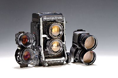 Kamera Mamiya C330 S, mit drei Objektiven, Seriennr. W302491, Objektive: Sekor 55mm 1:4.5, Sekor S 80mm 1:2.8, Sekor Super 180mm 1: 4.5, dazu: ...