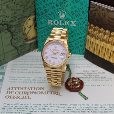 ROLEX Armbanduhr Oyster Perpetual Day-Date Referenz 18038, Automatik, LC 100, Chronometer der Superlative in GG 750/000 inkl. Präsidentband m. ...