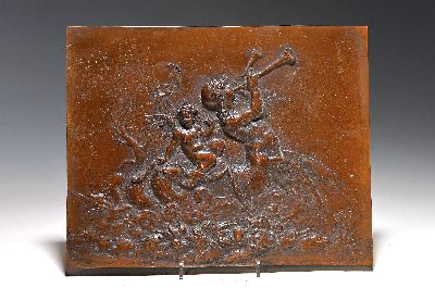 Relief, Frankreich, dat. (18)87, monogr. F.W., Bronze, Meeresgott auf Wellen, ca. 25x31cm