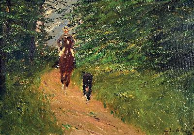 Otto Dill, 1884 Neustadt-1957 Bad Dürkheim, Ausritt mit Hund, um 1923, Öl auf "Schüles Mal-Leinenpappe", rechts unten signiert, 49,5x70 ...