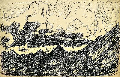 Christian Rohlfs, 1849 Groß Niendorf-1938 Hagen, "Berg mit Wolke", wohl Landschaft bei Ascona, 1929/30, Kohlezeichnung, unsigniert, Blatt ...