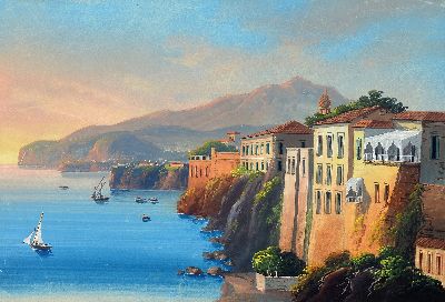 M. Mauton, Künstler des 18./19.Jh., 4 Gouachen, Ansichten aus Süditalien, "Golfo di Baja", "Isola die Capri", nächtlicher ...