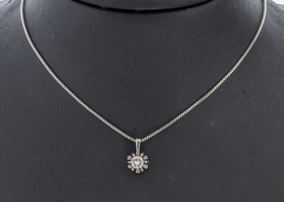 14 kt Gold Brillant-Anhänger, WG 585/000, Brillant ca. 0.25 ct Weiß/vvs, an Venezianerkette, L. ca. 41.5 cm, Federringschließe, ca. 3.5 g
