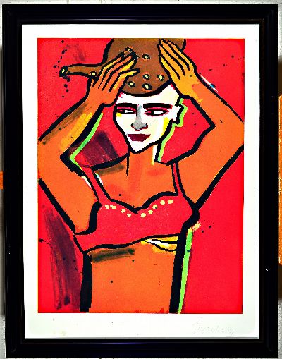 Elvira Bach, 1951 Neuenhain, Lithographie, Küchendiva II, nicht nummeriert, Auflage 90, handsigniert, dat. 98 79 x 59 cm, unter Glas Rahmen ca. 102 ...
