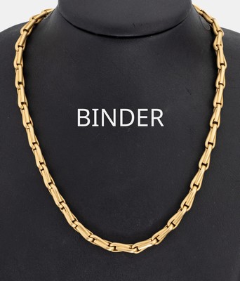 14 kt Gold Collier, GG 585/000, sat., L. ca. 45 cm, Karabinerschließe, ca. 27.7 g, Meistermarke Friedrich BINDER/Mönsheim