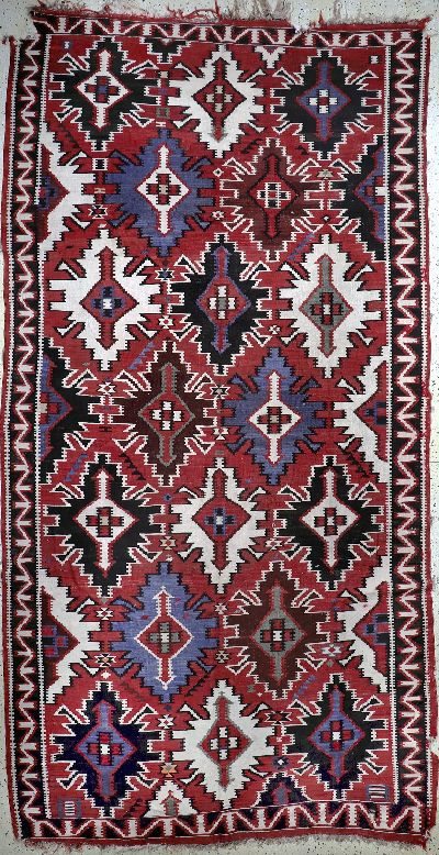 "Kuba"Kelim antik, Kaukasus, 19.Jhd, Wolle auf Wolle, ca. 335 x 175 cm, EHZ: 4