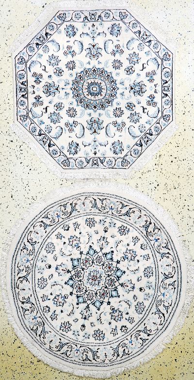2 Lots Nain fein(9 La), Persien, Ende 20.Jhd, Korkwolle mit Seide, durchmsßer: ca. 110 cm, Reinigungsbedürftig, EHZ: 2.