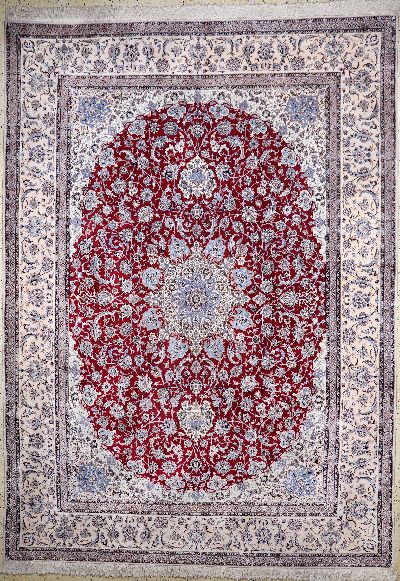 Nain fein(6 La), Persien, Ende 20.Jhd, Korkwolle mit Seide, ca. 345 x 250 cm, ca. 1,0Mio. Kn/qm, minimaler Mottenfraß am Rand, EHZ:2