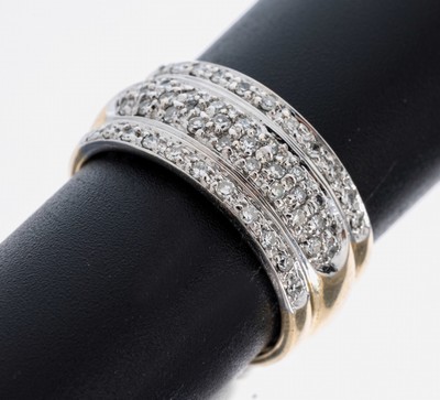 14 kt Gold Diamant-Ring, GG/WG 585/000, 51 in WG gefasste 8/8-Diamanten zus. ca. 0.50 ct Weiß/si, RW 57, ca. 4.8 g