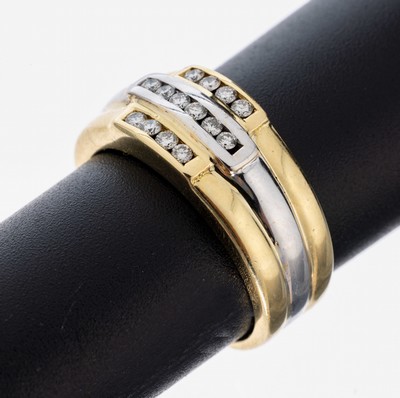 18 kt Gold Brillant-Ring, GG/WG 750/000, 14im Kanal gefasste Brillanten zus. ca. 0.80 ct Weiß/si-p, RW 54, ca. 7.9 g