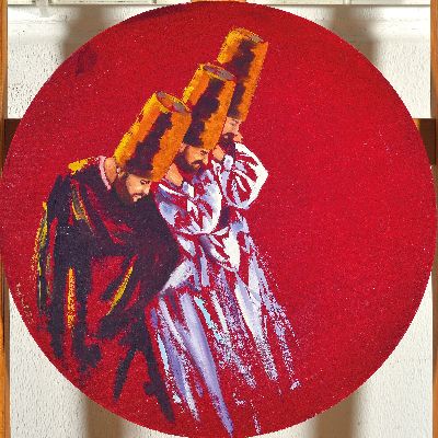 Naghine Hesari, zeitgenössischer türkischer Künstler, zwei Pendants, je drei, signiert, rund, D. 50 cm