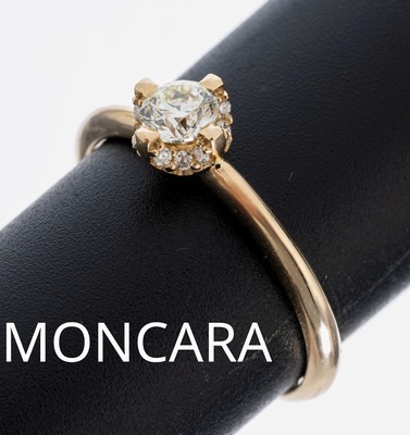 14 kt Gold MONCARA Brillant-Ring, GG 585/000, mittiger Brillant ca. 0.45 ct get.Weiß/si, Krappenfassung bes. mit 12 Brillanten zus. ca. 0.12 ct ...