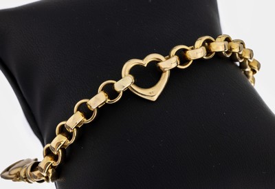 14 kt Gold Armband, GG 585/000, 1 Glied herzf., L. ca. 19 cm, Karabinerschließe, ca. 15.4 g