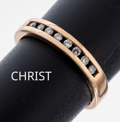 14 kt Gold CHRIST Brillant-Ring, GG 585/000, 8 Brillanten zus. ca. 0.08 ct Weiß/si, RW 54, ca. 3.0 g