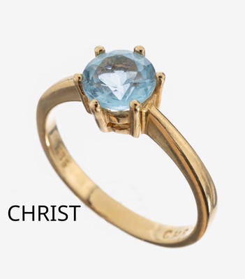 14 kt Gold CHRIST Topas-Ring, GG 585/000, rundfacett. Topas (beh.) ca. 1.0 ct, RW 56, ca. 3.4 g